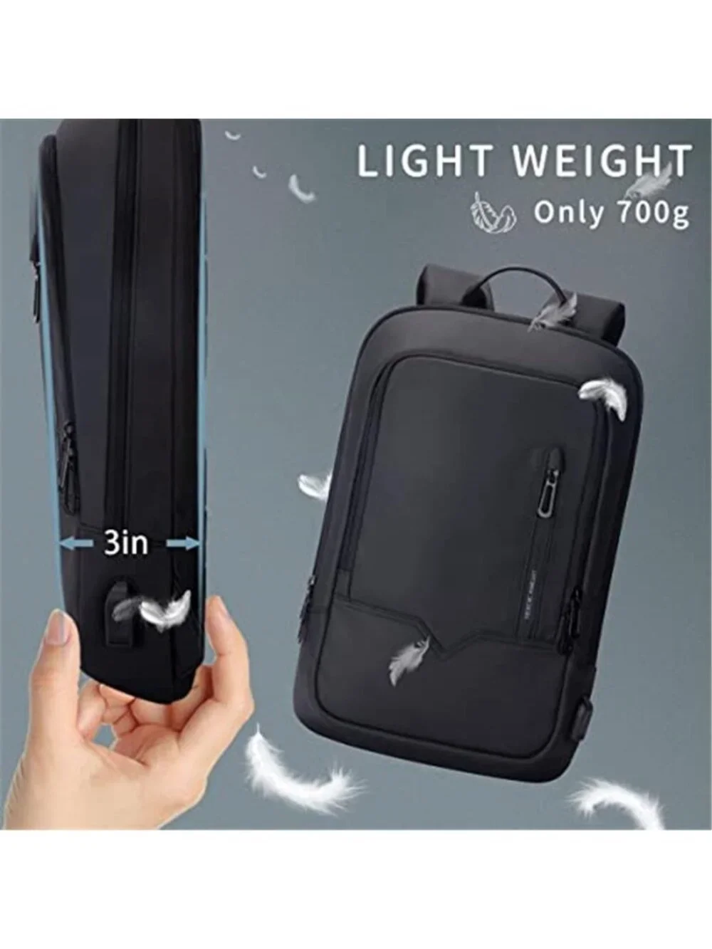 Slim Business Laptop Backpack USB Port Anti Theft Water Resistant 15.6 Inch